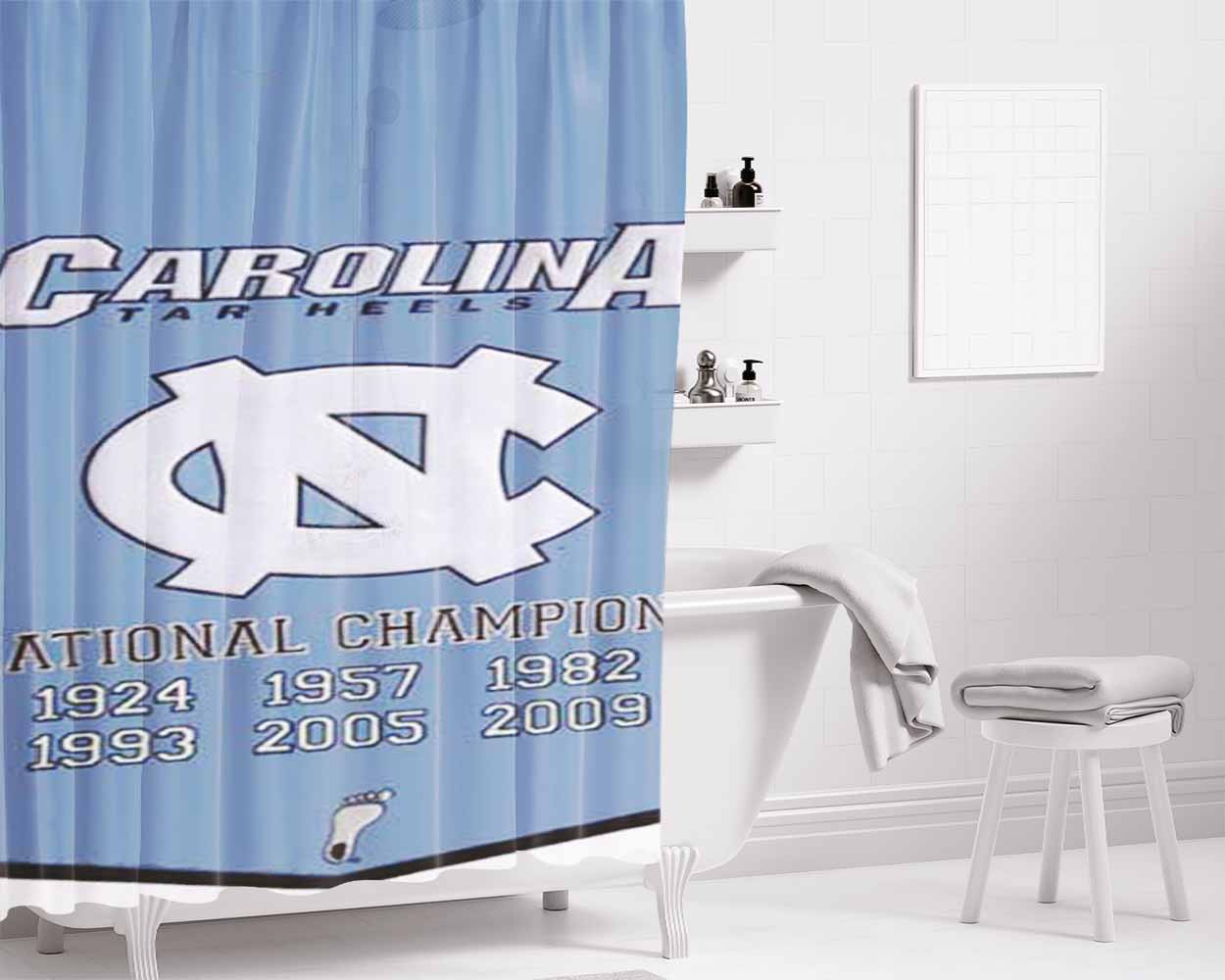 Nc Tar Heels Champ Banner Bathroom Shower Curtain Fabric Waterproof | 66 X 72 Inch