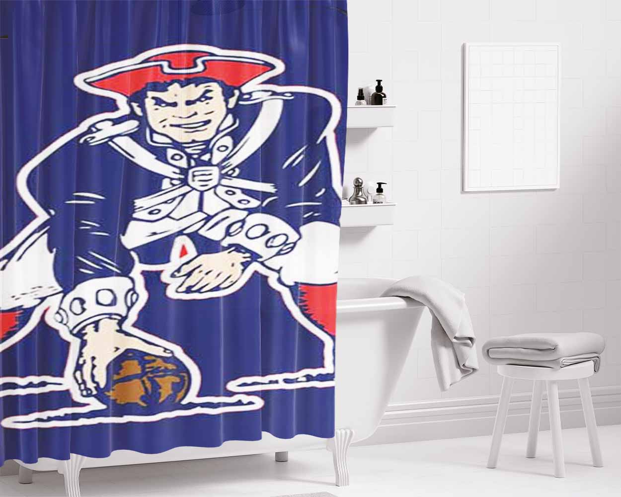 Ne Pats Logo Guy On Blue Bathroom Shower Curtain Fabric Waterproof | 66 X 72 Inch