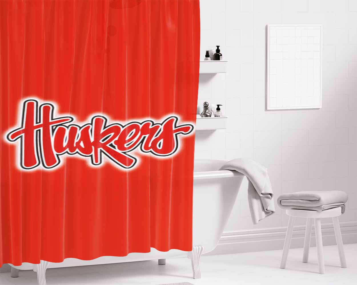 Nebraska Cornhuskers Red Bathroom Shower Curtain Fabric Waterproof | 66 X 72 Inch