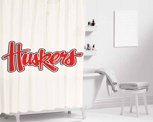 Nebraska Cornhuskers White Bathroom Shower Curtain Fabric Waterproof | 66 X 72 Inch