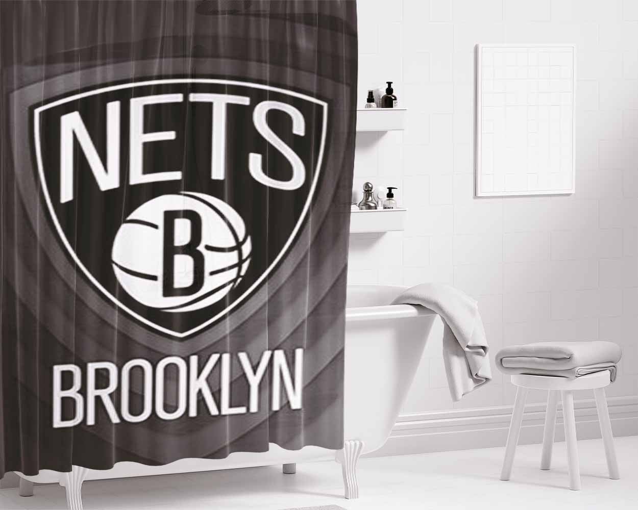 Nets Brooklyn Bathroom Shower Curtain Fabric Waterproof | 66 X 72 Inch