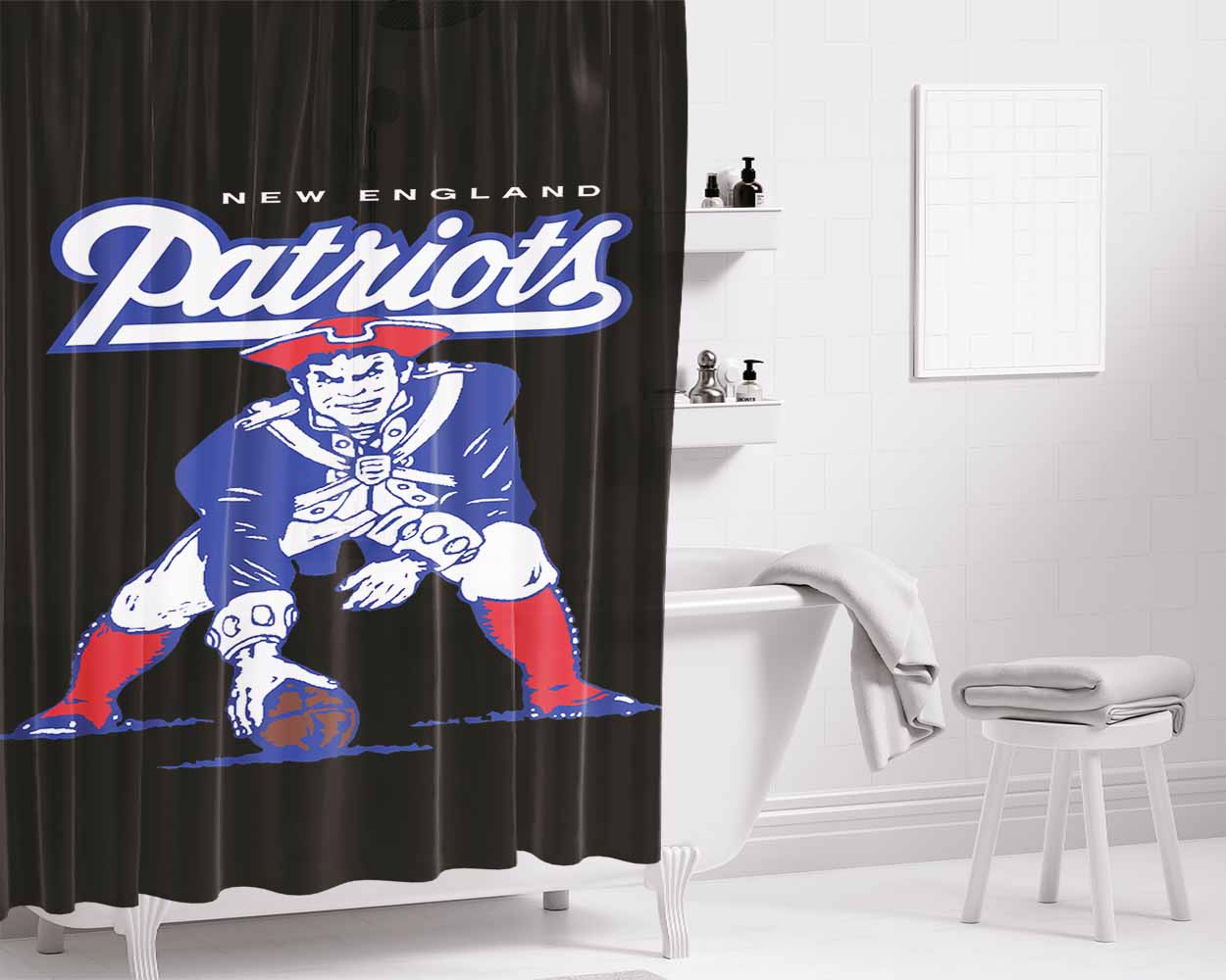 New England Old Logo Bathroom Shower Curtain Fabric Waterproof | 66 X 72 Inch