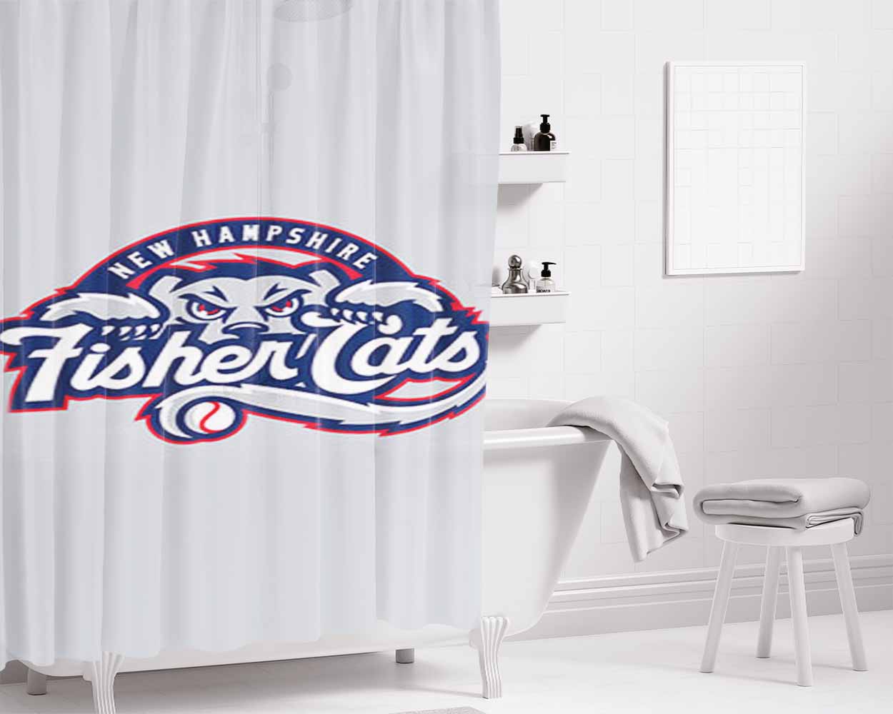 New Hampshire Fisher Cats Baseball Logo Gray Bathroom Shower Curtain Fabric Waterproof | 66 X 72 Inch