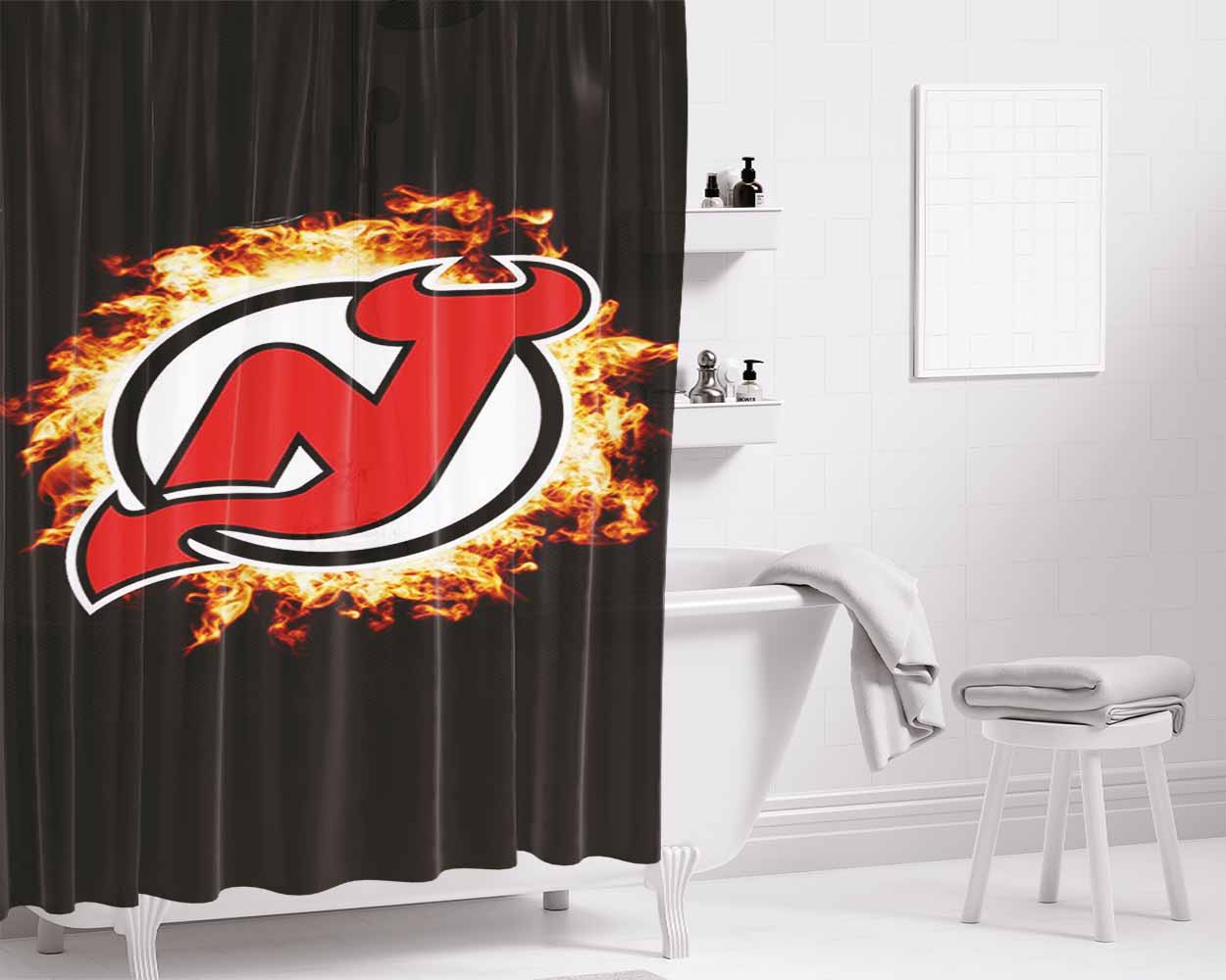 New Jersey Devils Logo Bathroom Shower Curtain Fabric Waterproof | 66 X 72 Inch