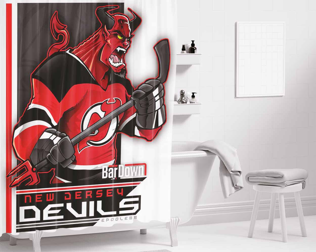 New Jersey Devils Bathroom Shower Curtain Fabric Waterproof | 66 X 72 Inch