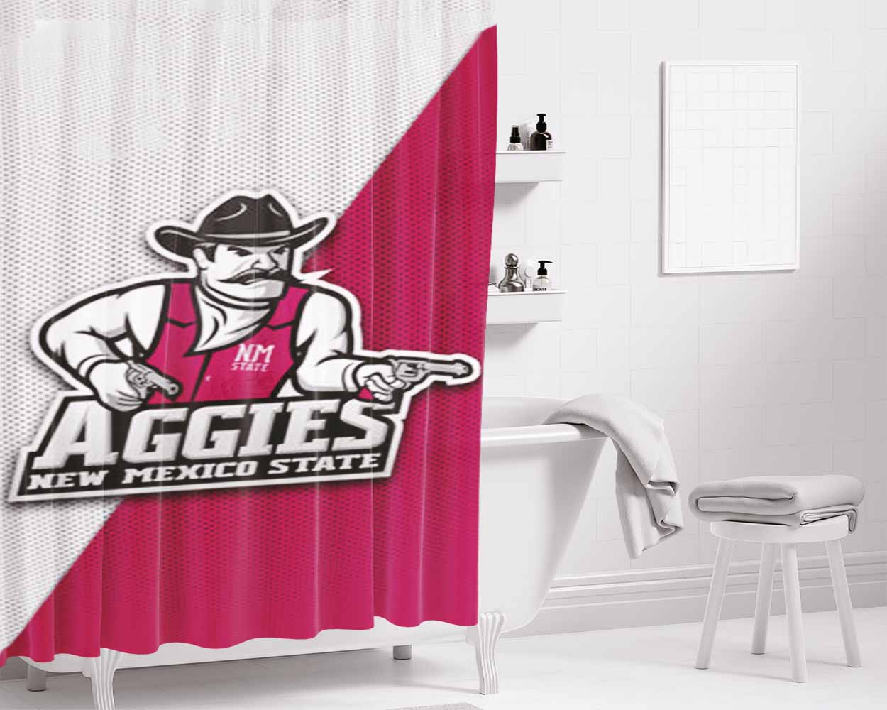 New Mexico State Aggies Bathroom Shower Curtain Fabric Waterproof | 66 X 72 Inch