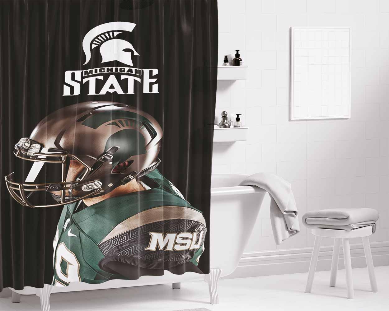 New Michigan State Football Bathroom Shower Curtain Fabric Waterproof | 66 X 72 Inch