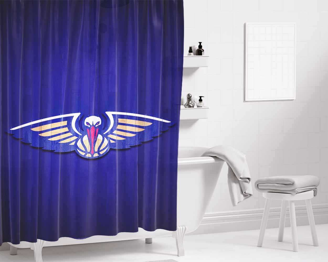 New Orleans Pelicans Hardwood 2 Bathroom Shower Curtain Fabric Waterproof | 66 X 72 Inch