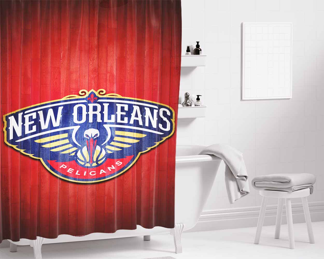 New Orleans Pelicans Hardwood Bathroom Shower Curtain Fabric Waterproof | 66 X 72 Inch