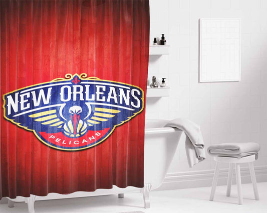 New Orleans Pelicans Hardwood Bathroom Shower Curtain Fabric Waterproof | 66 X 72 Inch
