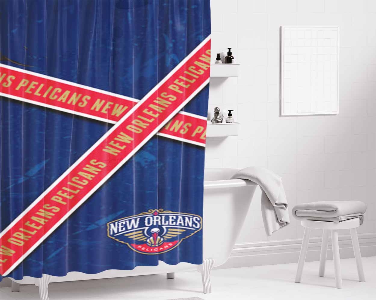 New Orleans Pelicans Logo Bathroom Shower Curtain Fabric Waterproof | 66 X 72 Inch