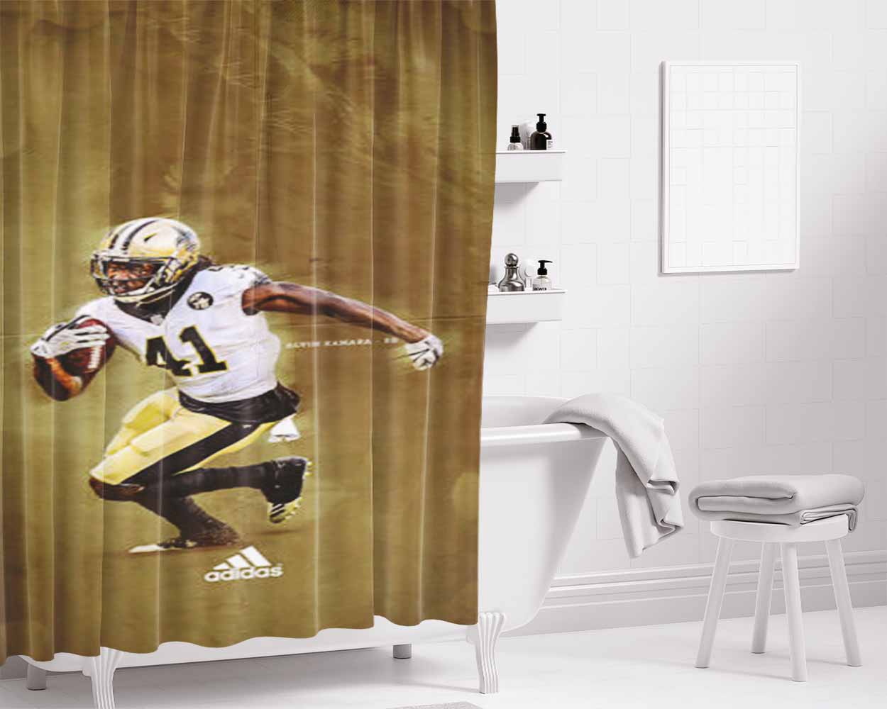 New Orleans Saints Alvin Kamara Bathroom Shower Curtain Fabric Waterproof | 66 X 72 Inch