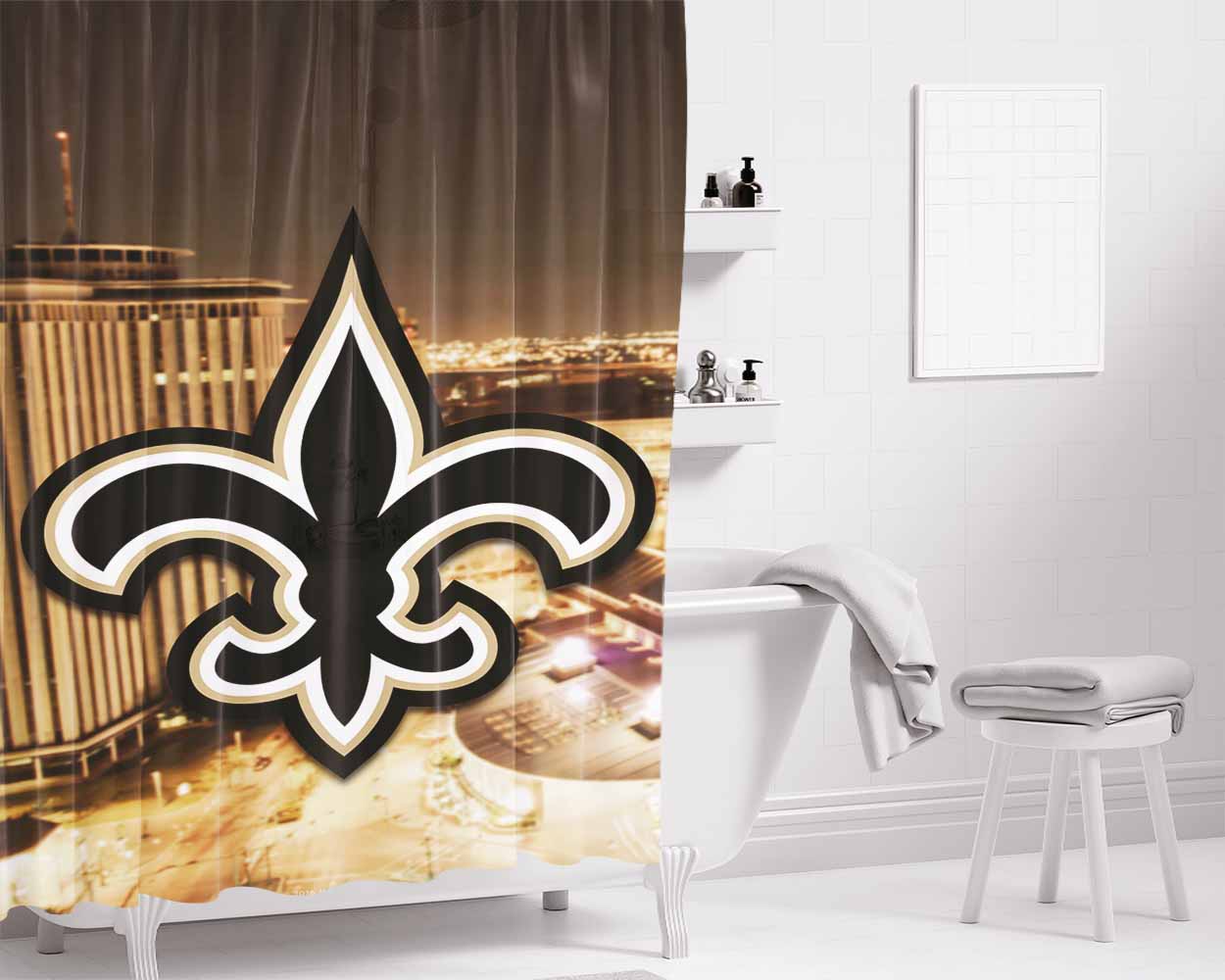 New Orleans Saints Emblem Bathroom Shower Curtain Fabric Waterproof | 66 X 72 Inch