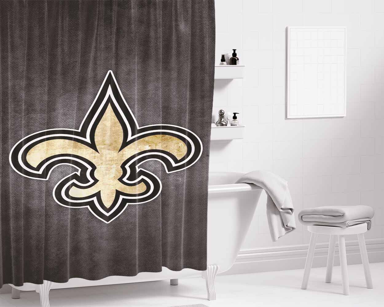 New Orleans Saints Golden Logo Gray Wall Bathroom Shower Curtain Fabric Waterproof | 66 X 72 Inch