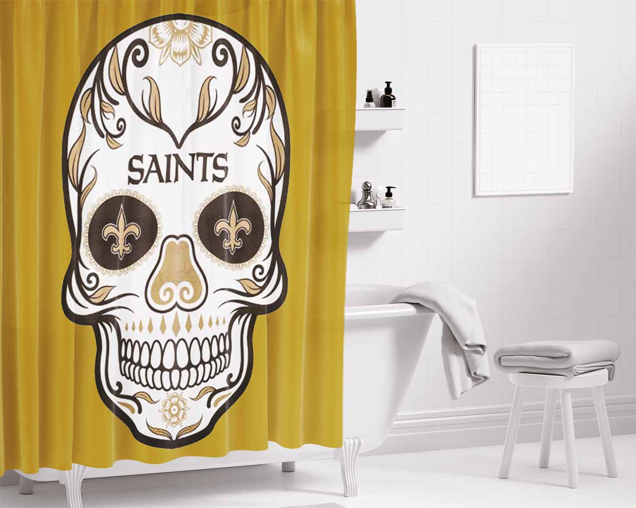 New Orleans Saints Skull Bathroom Shower Curtain Fabric Waterproof | 66 X 72 Inch