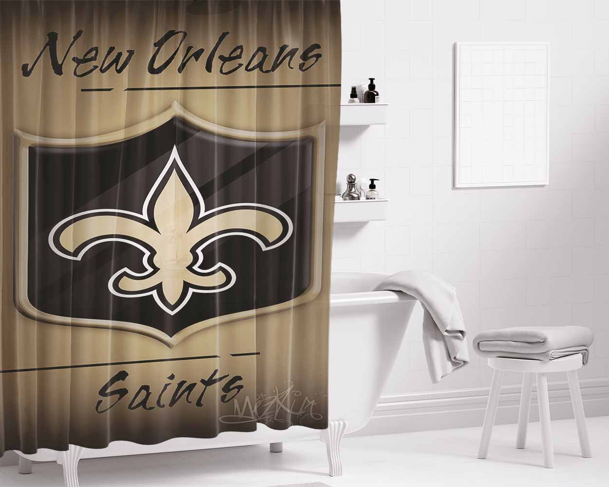 New Orleans Saints, Black, Drew Brees, Bathroom Shower Curtain Fabric Waterproof | 66 X 72 Inch