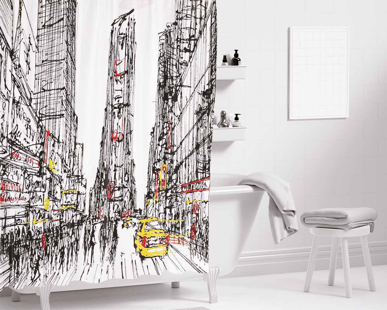 New York Art Bathroom Shower Curtain Fabric Waterproof | 66 X 72 Inch