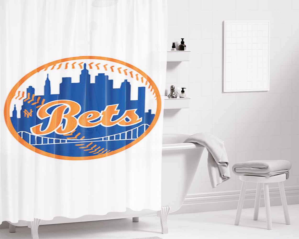 New York Bets Bathroom Shower Curtain Fabric Waterproof | 66 X 72 Inch