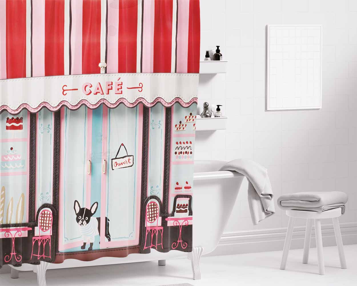 New York Cafe Bathroom Shower Curtain Fabric Waterproof | 66 X 72 Inch