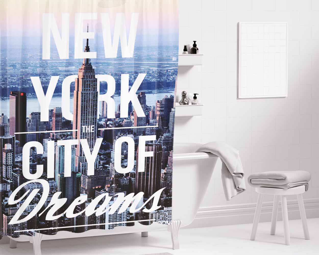 New York City Of Dreams Bathroom Shower Curtain Fabric Waterproof | 66 X 72 Inch