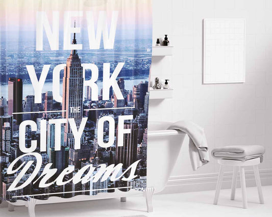 New York City Of Dreams Bathroom Shower Curtain Fabric Waterproof | 66 X 72 Inch