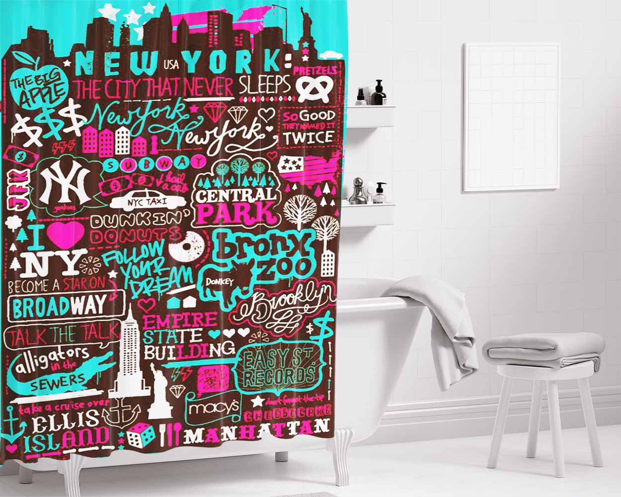 New York City Bathroom Shower Curtain Fabric Waterproof | 66 X 72 Inch