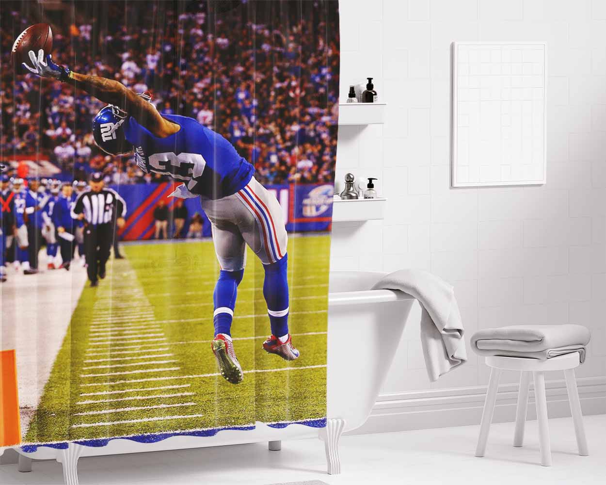 New York Giants Catch Bathroom Shower Curtain Fabric Waterproof | 66 X 72 Inch