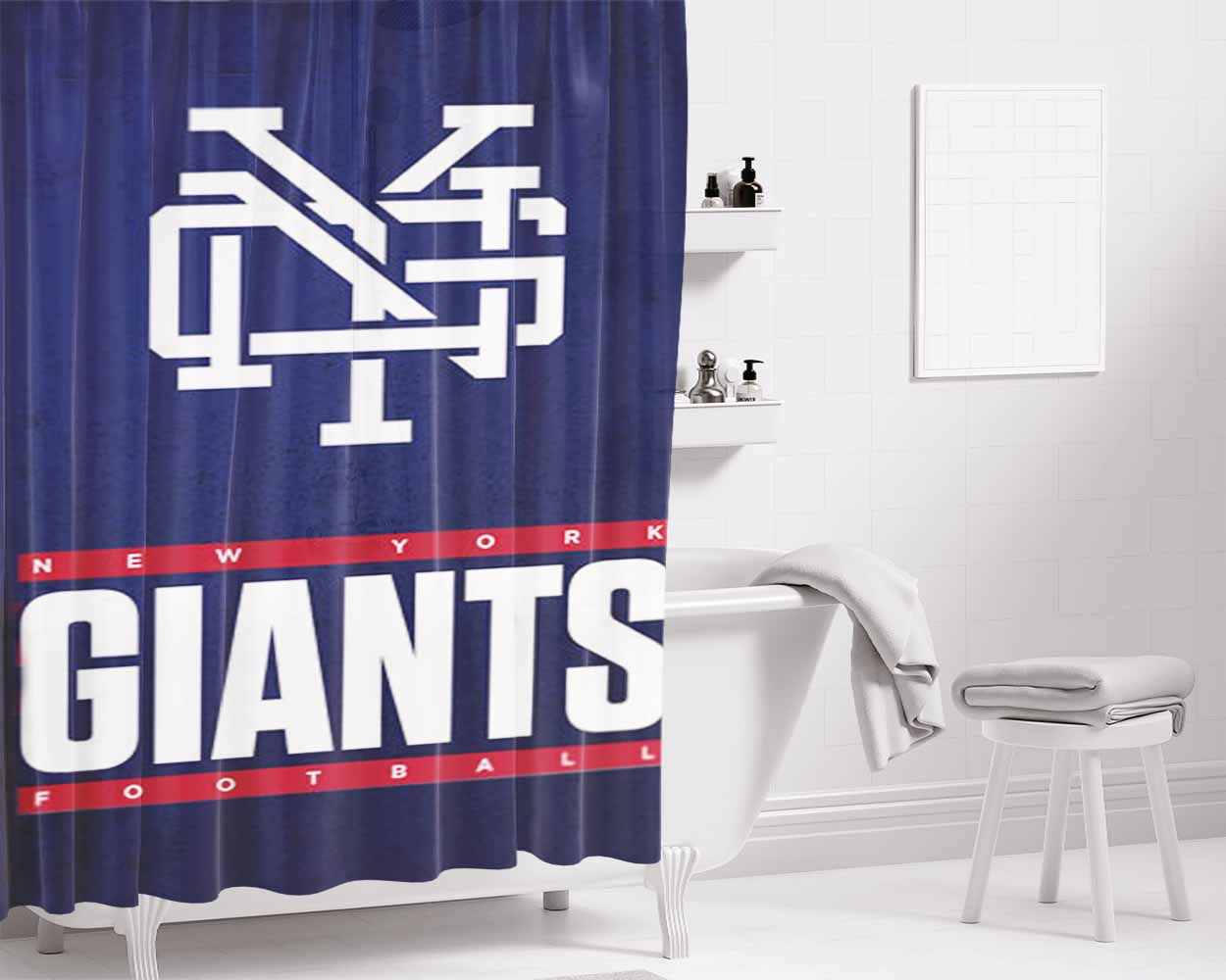 New York Giants Football Bathroom Shower Curtain Fabric Waterproof | 66 X 72 Inch