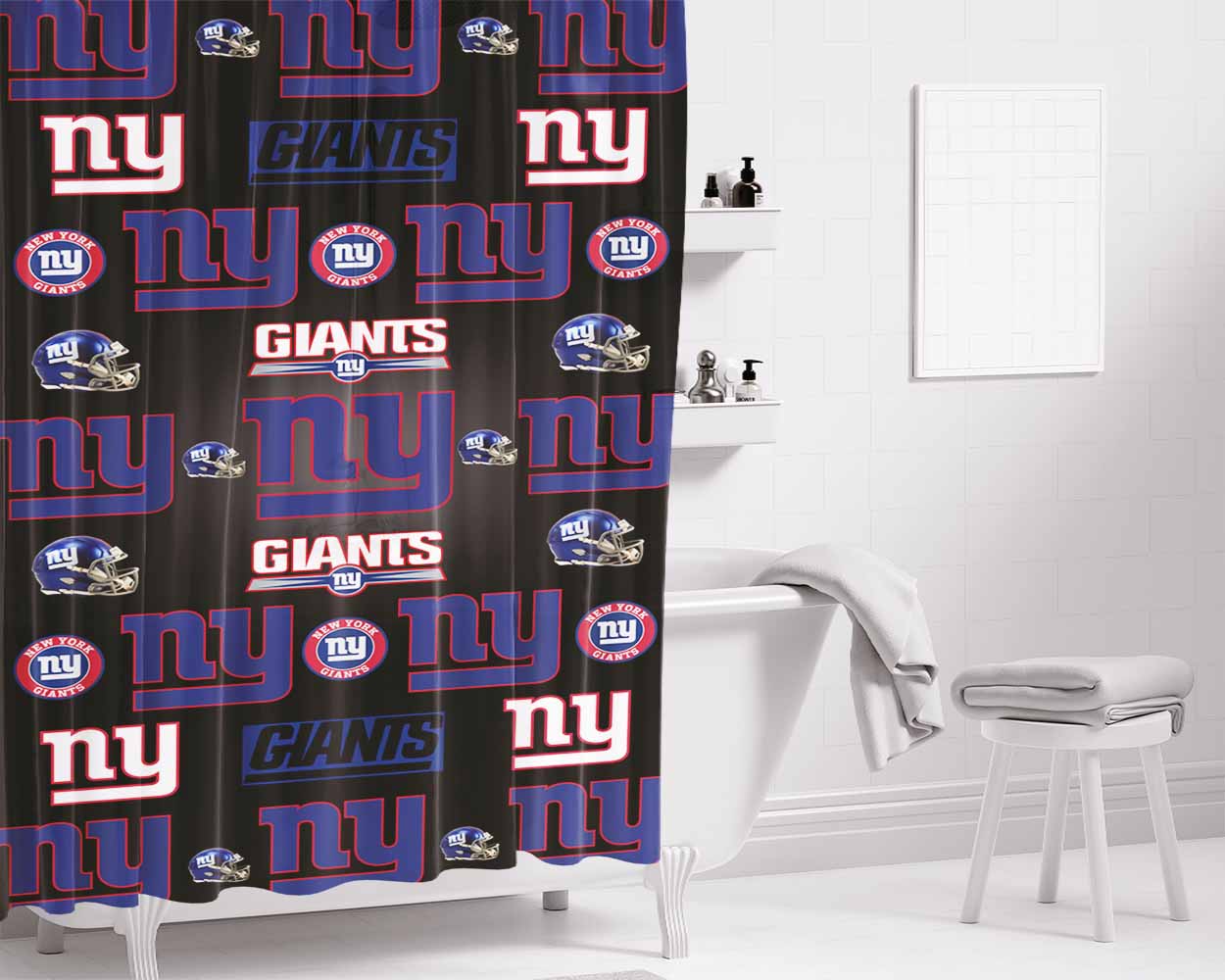 New York Giants Logo Pattern Bathroom Shower Curtain Fabric Waterproof | 66 X 72 Inch