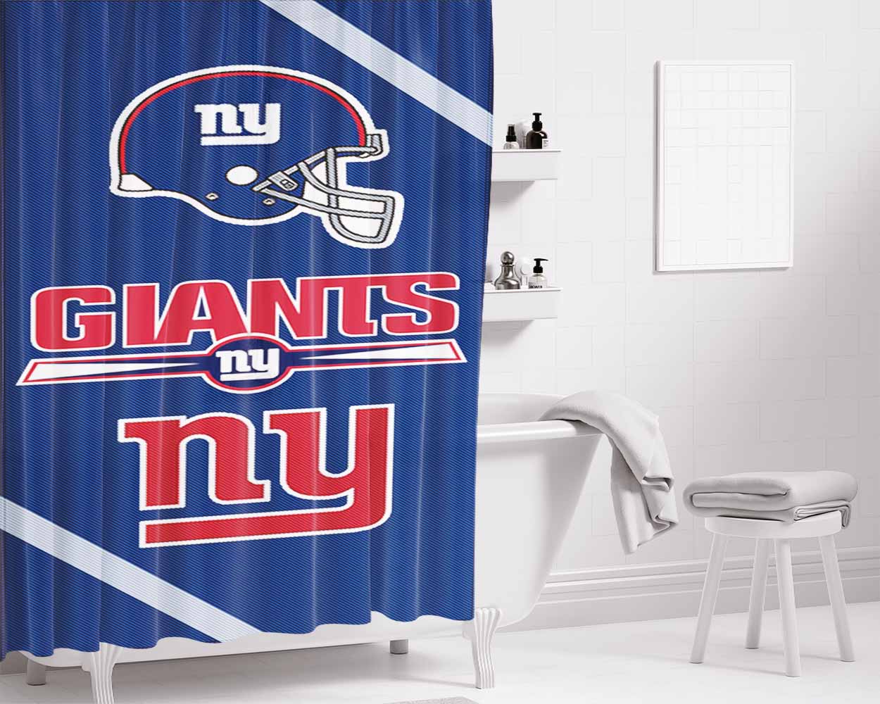 New York Giants Wallpaper Bathroom Shower Curtain Fabric Waterproof | 66 X 72 Inch