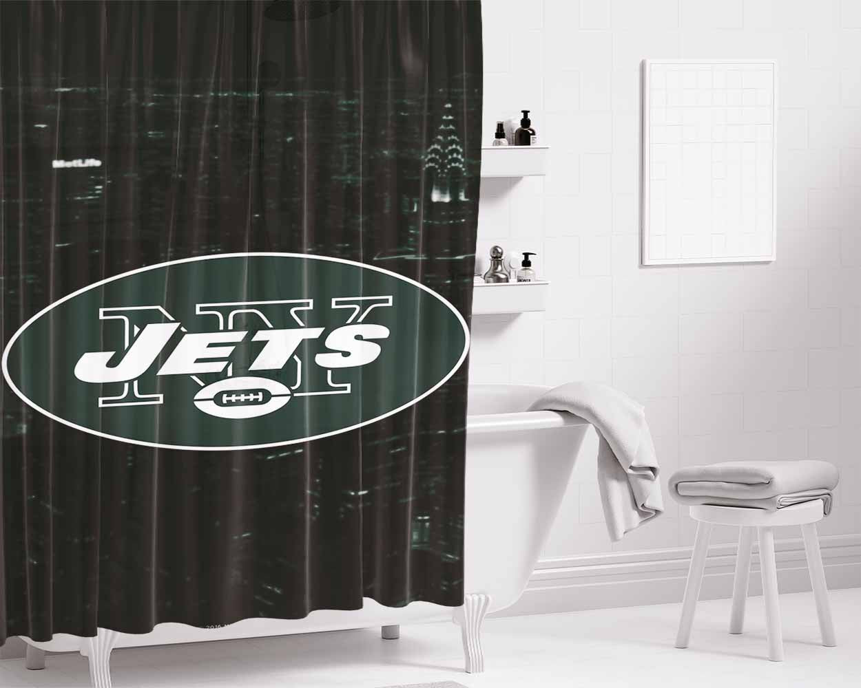 New York Jets Emblem Bathroom Shower Curtain Fabric Waterproof | 66 X 72 Inch