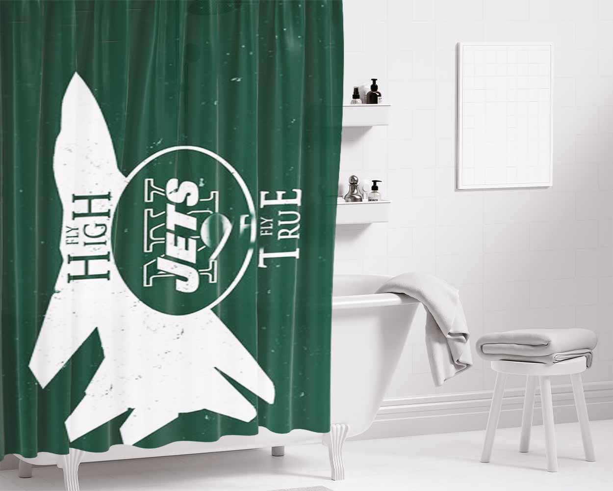 New York Jets Football Bathroom Shower Curtain Fabric Waterproof | 66 X 72 Inch