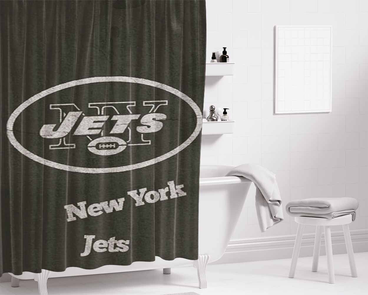 New York Jets Logo Bathroom Shower Curtain Fabric Waterproof | 66 X 72 Inch