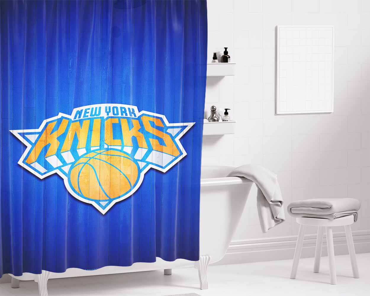 New York Knicks Hardwood 2 Bathroom Shower Curtain Fabric Waterproof | 66 X 72 Inch
