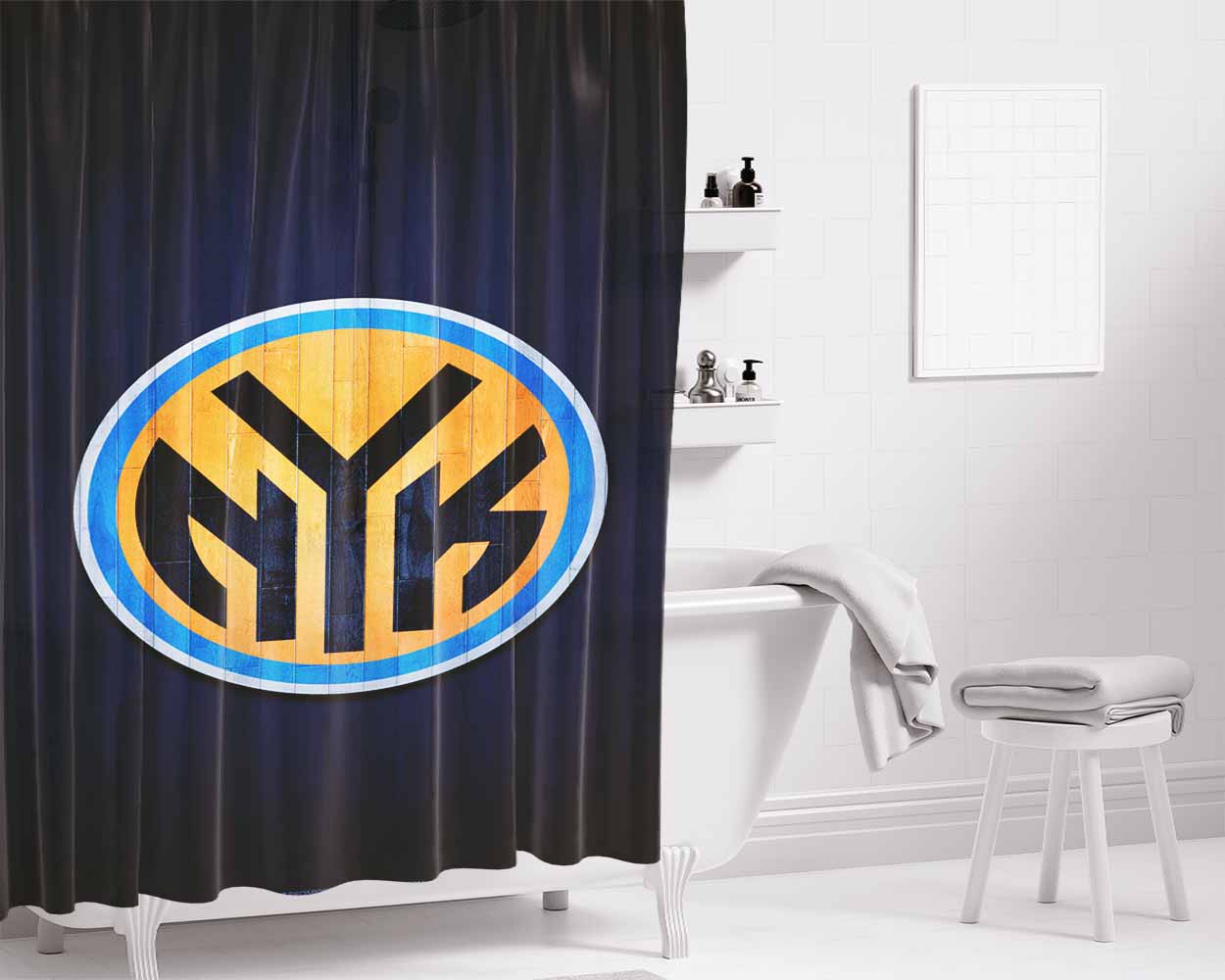 New York Knicks Hardwood Bathroom Shower Curtain Fabric Waterproof | 66 X 72 Inch