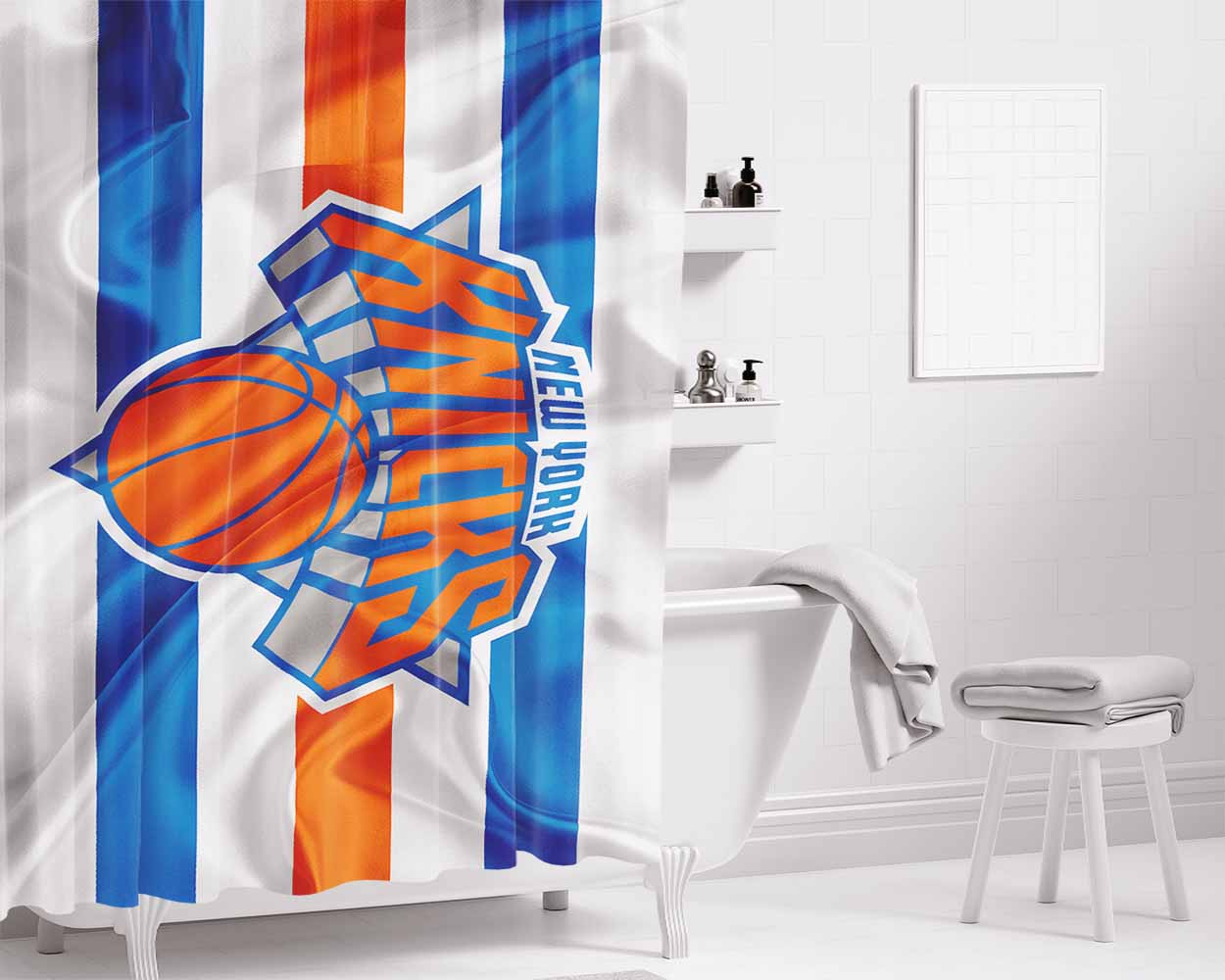 New York Knicks Logo Nba Bathroom Shower Curtain Fabric Waterproof | 66 X 72 Inch