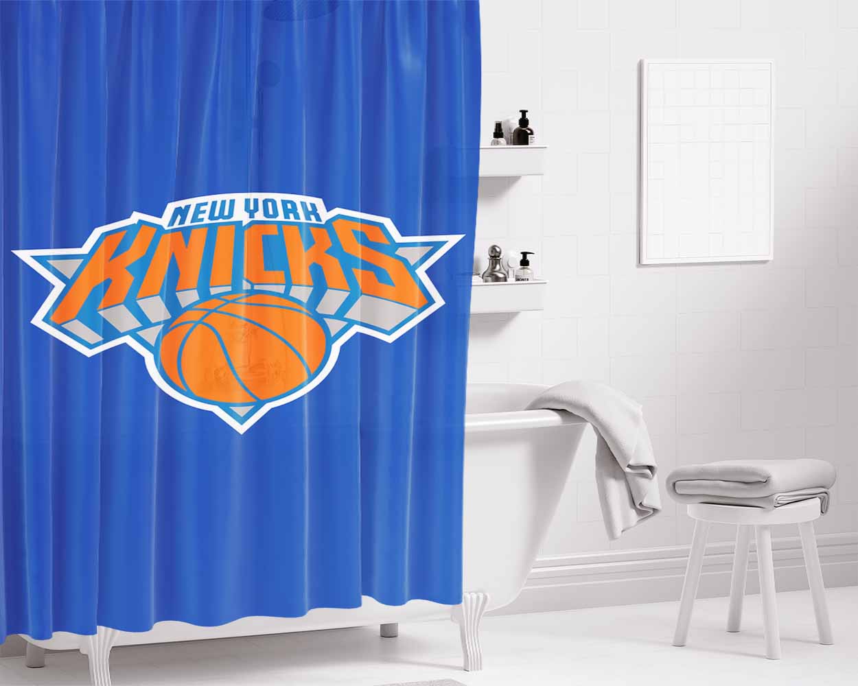 New York Knicks Logo Bathroom Shower Curtain Fabric Waterproof | 66 X 72 Inch