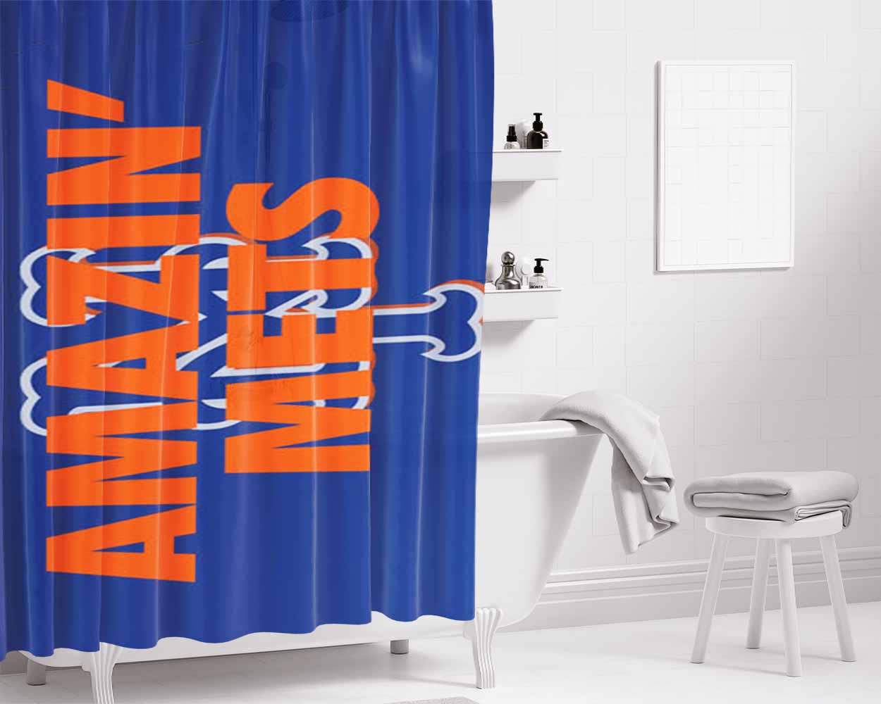 New York Mets Amazing Mets Bathroom Shower Curtain Fabric Waterproof | 66 X 72 Inch