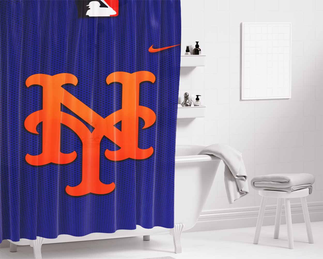 New York Mets Mlb Logo 9786 Bathroom Shower Curtain Fabric Waterproof | 66 X 72 Inch