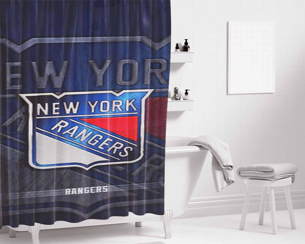 New York Rangers 3 Bathroom Shower Curtain Fabric Waterproof | 66 X 72 Inch