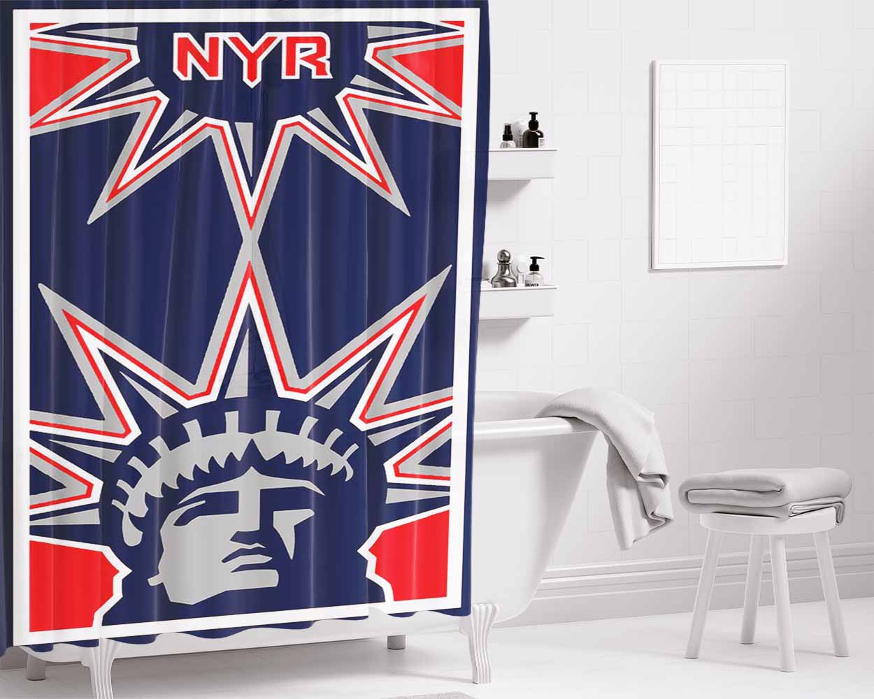 New York Rangers 3D Bathroom Shower Curtain Fabric Waterproof | 66 X 72 Inch