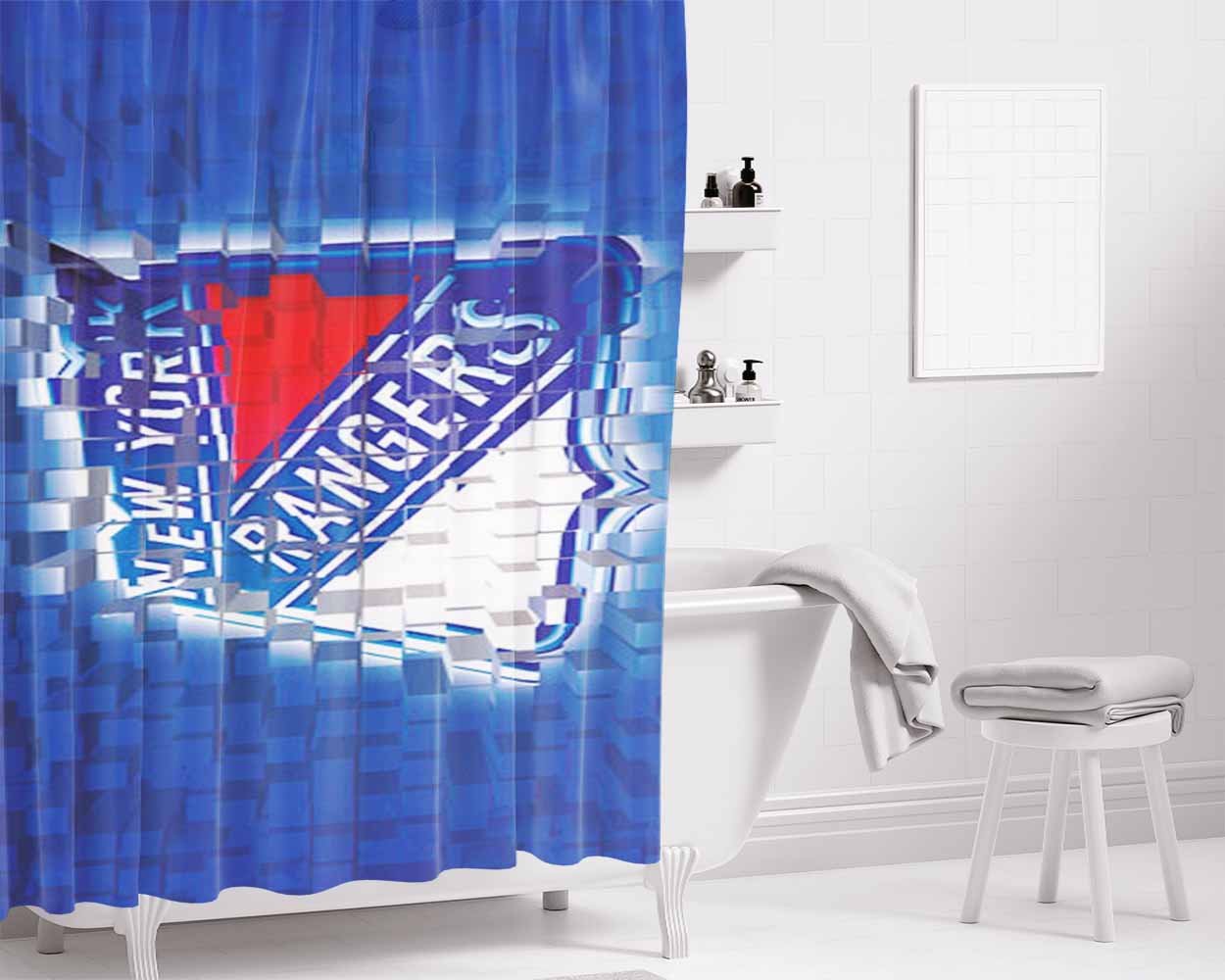 New York Rangers 4 Bathroom Shower Curtain Fabric Waterproof | 66 X 72 Inch