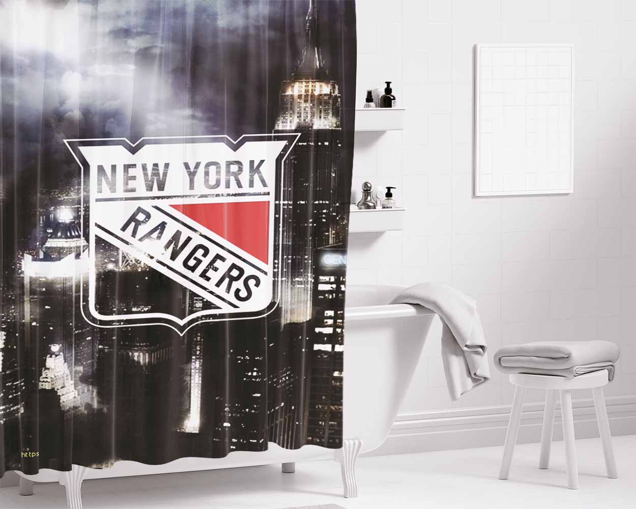 New York Rangers 13 Bathroom Shower Curtain Fabric Waterproof | 66 X 72 Inch