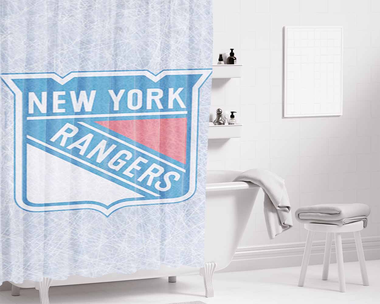 New York Rangers Art Bathroom Shower Curtain Fabric Waterproof | 66 X 72 Inch