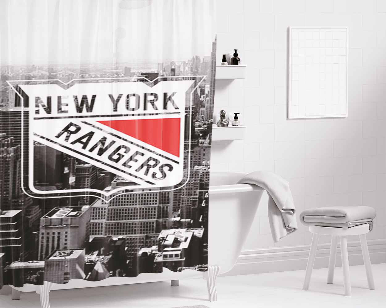 New York Rangers City Logo Bathroom Shower Curtain Fabric Waterproof | 66 X 72 Inch