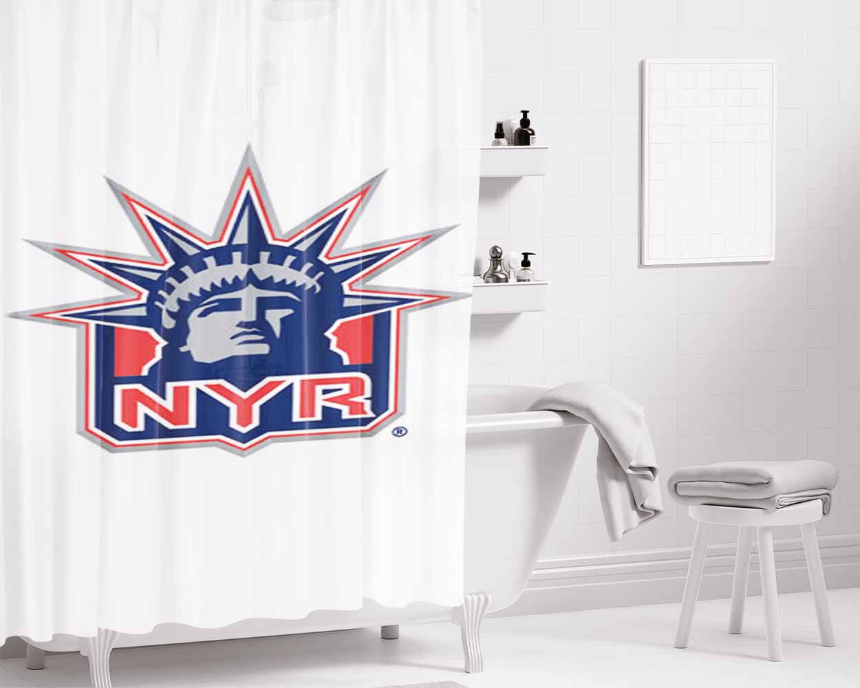 New York Rangers Liberty Symbol Bathroom Shower Curtain Fabric Waterproof | 66 X 72 Inch