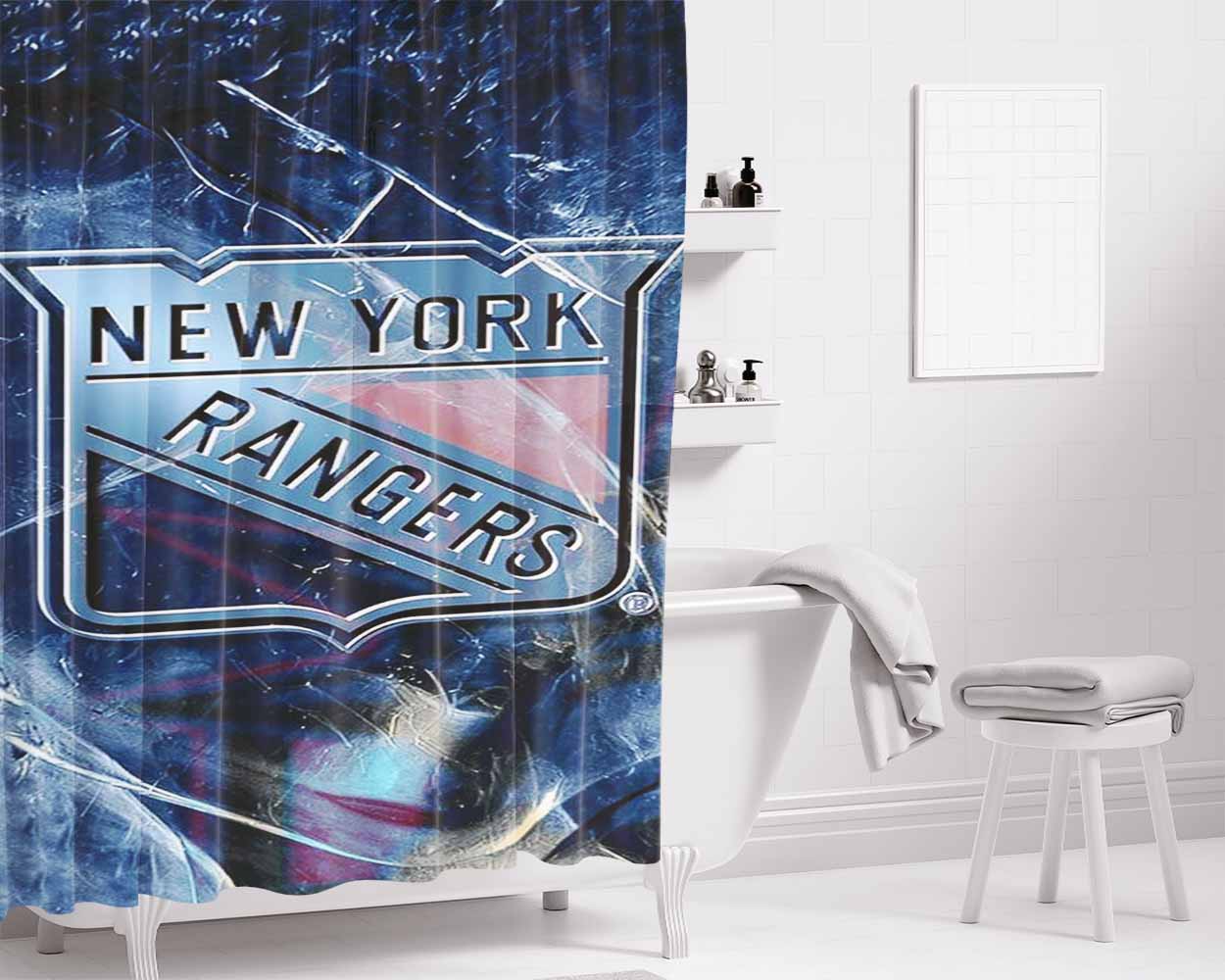 New York Rangers Nhl Symbol Bathroom Shower Curtain Fabric Waterproof | 66 X 72 Inch