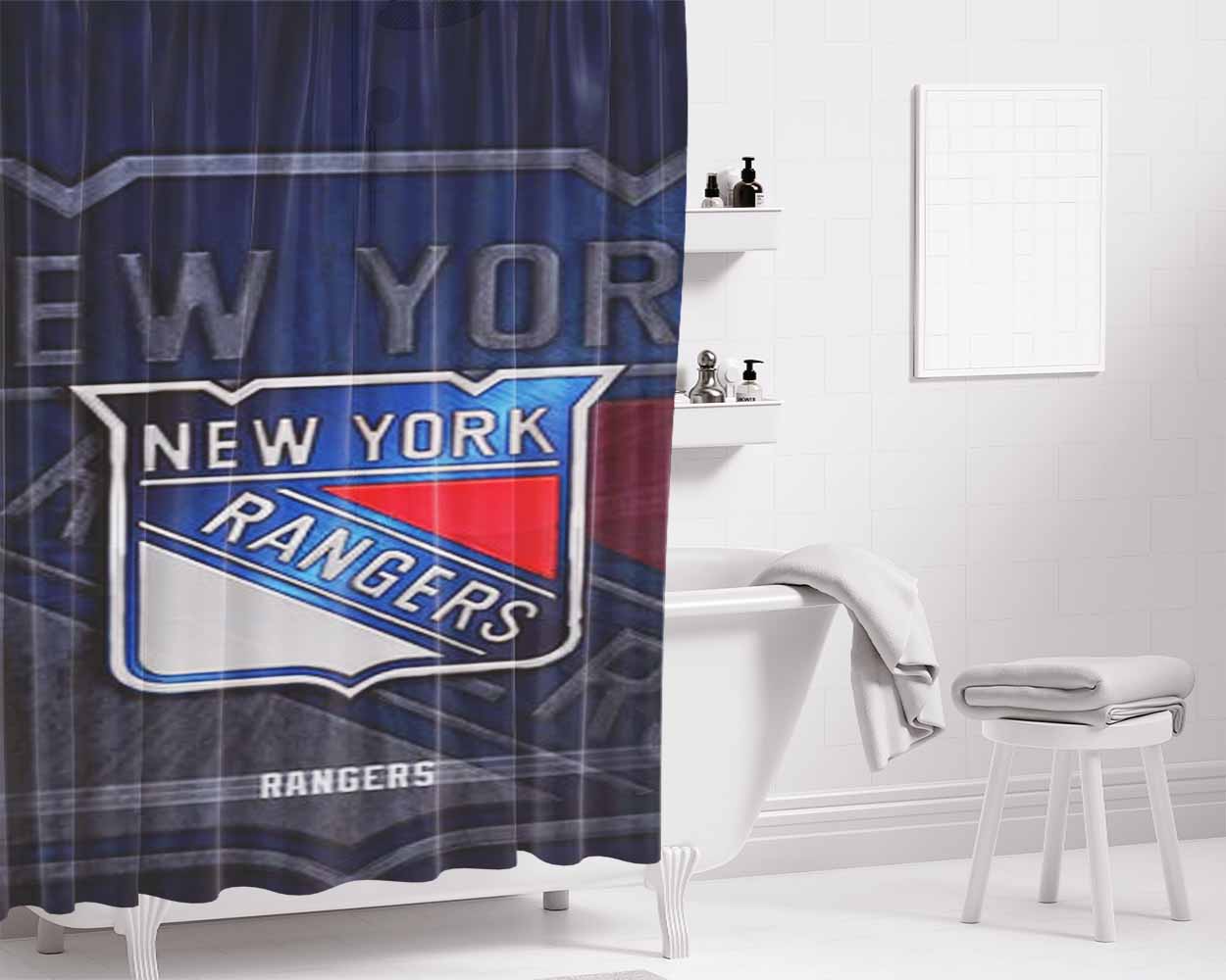 New York Rangers Nhl Bathroom Shower Curtain Fabric Waterproof | 66 X 72 Inch