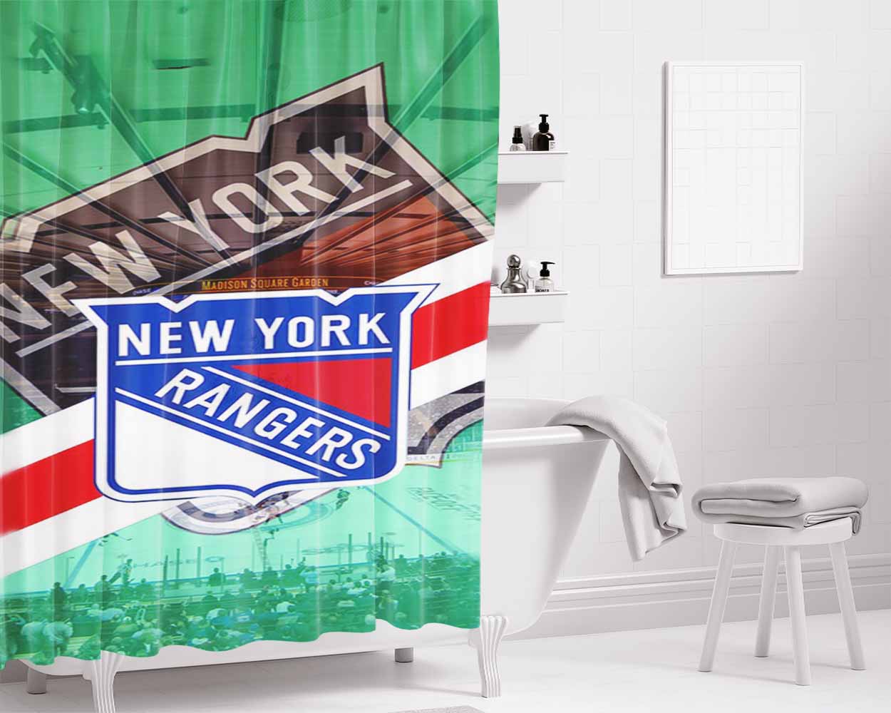 New York Rangers Std Bathroom Shower Curtain Fabric Waterproof | 66 X 72 Inch
