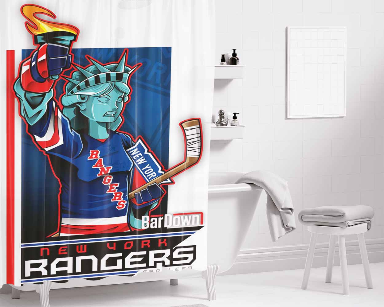 New York Rangers Bathroom Shower Curtain Fabric Waterproof | 66 X 72 Inch